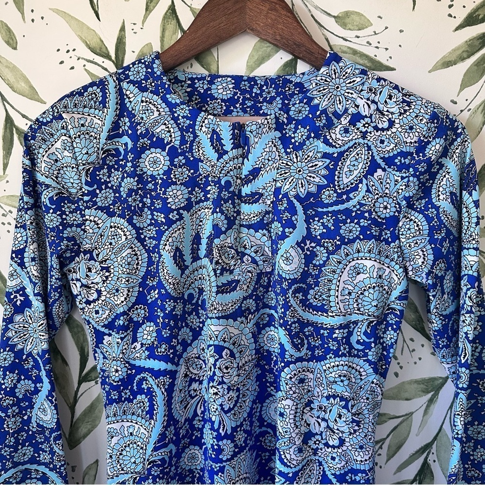 Coolibar Hokulani Ruche Swim Shirt Blue print. XXS. UPF 50+ - Picture 3 of 11